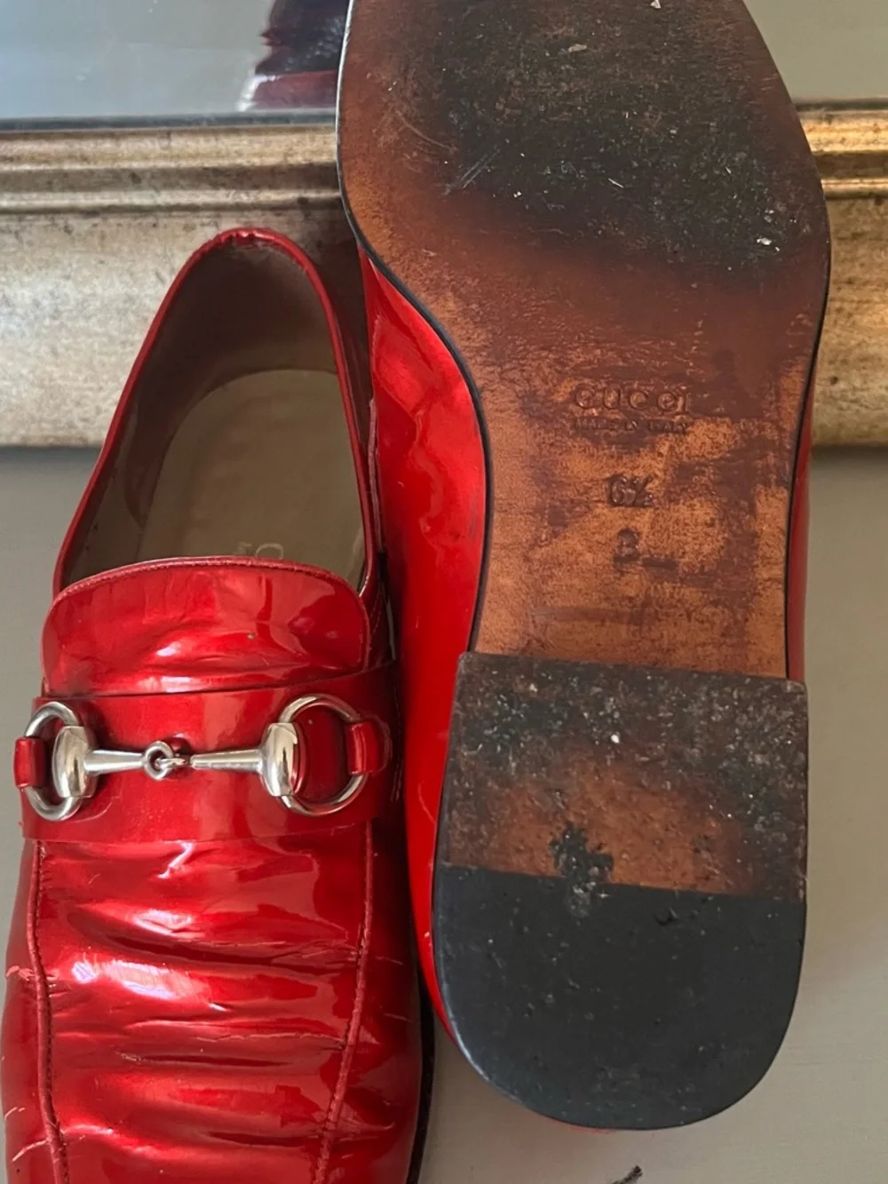 GUCCI Ruby Red Patent Leather Loafers sz. 6.5. - Picture 6 of 13
